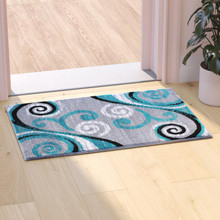 Valli Collection 2' x 3' Turquoise Abstract Area Rug - Olefin Rug with Jute Backing - Hallway, Entryway, Bedroom, Living Room [FLF-OKR-RG1100-23-TQ-GG]