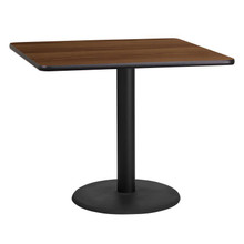 36'' Square Walnut Laminate Table Top with 24'' Round Table Height Base [FLF-XU-WALTB-3636-TR24-GG]