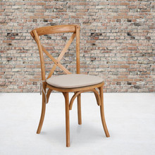 HERCULES Series Stackable Oak Wood Cross Back Chair with Cushion [FLF-XU-X-OAK-NTC-GG]