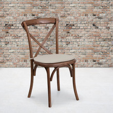 HERCULES Series Stackable Pecan Wood Cross Back Chair with Cushion [FLF-XU-X-PEC-NTC-GG]