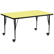 Wren Mobile 30''W x 72''L Rectangular Yellow Thermal Laminate Activity Table - Height Adjustable Short Legs [FLF-XU-A3072-REC-YEL-T-P-CAS-GG]