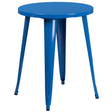 Commercial Grade 24" Round Blue Metal Indoor-Outdoor Table [FLF-CH-51080-29-BL-GG]