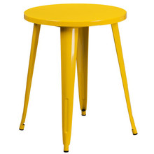 Commercial Grade 24" Round Yellow Metal Indoor-Outdoor Table [FLF-CH-51080-29-YL-GG]