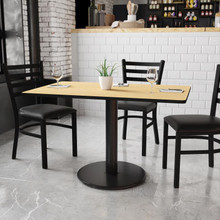 30'' x 48'' Rectangular Natural Laminate Table Top with 24'' Round Table Height Base [FLF-XU-NATTB-3048-TR24-GG]
