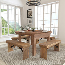 HERCULES Series Round Dining Table | Farm Inspired, Rustic & Antique Pine Dining Room Table [FLF-XA-F-60-RD-GG]