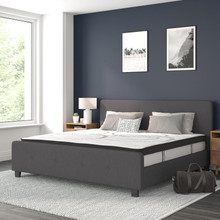 Tribeca King Size Tufted Upholstered Platform Bed in Dark Gray Fabric with 10 Inch CertiPUR-US Certified Pocket Spring Mattress [FLF-HG-BM10-32-GG]