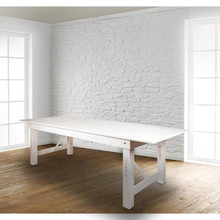 HERCULES Series 9' x 40" Rectangular Antique Rustic White Solid Pine Folding Farm Table [FLF-XA-F-108X40-WH-GG]