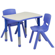 21.875''W x 26.625''L Rectangular Blue Plastic Height Adjustable Activity Table Set with 2 Chairs [FLF-YU-YCY-098-0032-RECT-TBL-BLUE-GG]