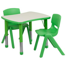 21.875''W x 26.625''L Rectangular Green Plastic Height Adjustable Activity Table Set with 2 Chairs [FLF-YU-YCY-098-0032-RECT-TBL-GREEN-GG]