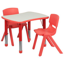 21.875''W x 26.625''L Rectangular Red Plastic Height Adjustable Activity Table Set with 2 Chairs [FLF-YU-YCY-098-0032-RECT-TBL-RED-GG]