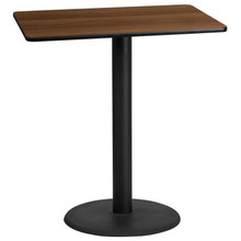 30'' x 42'' Rectangular Walnut Laminate Table Top with 24'' Round Bar Height Table Base [FLF-XU-WALTB-3042-TR24B-GG]