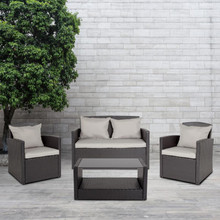 Aransas Series 4 Piece Black Patio Set with Gray Back Pillows and Seat Cushions [FLF-JJ-S351-GG]