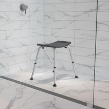 HERCULES Series Tool-Free and Quick Assembly, 300 Lb. Capacity, Adjustable Gray Bath & Shower Chair with Non-slip Feet [FLF-DC-HY3410L-GRY-GG]