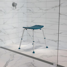 HERCULES Series Tool-Free and Quick Assembly, 300 Lb. Capacity, Adjustable Navy Bath & Shower Chair with Non-slip Feet [FLF-DC-HY3410L-NV-GG]