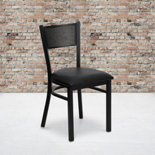 HERCULES Series Black Grid Back Metal Restaurant Chair - Black Vinyl Seat [FLF-XU-DG-60115-GRD-BLKV-GG]