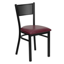 HERCULES Series Black Grid Back Metal Restaurant Chair - Burgundy Vinyl Seat [FLF-XU-DG-60115-GRD-BURV-GG]