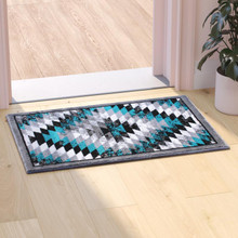 Teagan Collection Southwestern 2' x 3' Turquoise Area Rug - Olefin Rug with Jute Backing - Entryway, Living Room, Bedroom [FLF-OKR-RG1106-23-TQ-GG]
