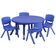 33'' Round Blue Plastic Height Adjustable Activity Table Set with 4 Chairs [FLF-YU-YCX-0073-2-ROUND-TBL-BLUE-E-GG]