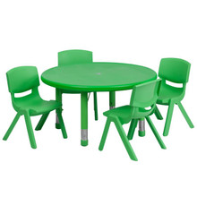 33'' Round Green Plastic Height Adjustable Activity Table Set with 4 Chairs [FLF-YU-YCX-0073-2-ROUND-TBL-GREEN-E-GG]