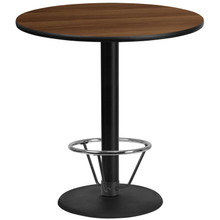 42'' Round Walnut Laminate Table Top with 24'' Round Bar Height Table Base and Foot Ring [FLF-XU-RD-42-WALTB-TR24B-4CFR-GG]