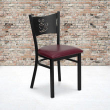 HERCULES Series Black Coffee Back Metal Restaurant Chair - Burgundy Vinyl Seat [FLF-XU-DG-60099-COF-BURV-GG]