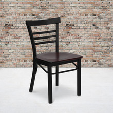 HERCULES Series Black Three-Slat Ladder Back Metal Restaurant Chair - Mahogany Wood Seat [FLF-XU-DG6Q6B1LAD-MAHW-GG]