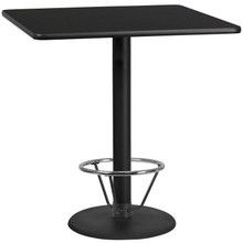 42'' Square Black Laminate Table Top with 24'' Round Bar Height Table Base and Foot Ring [FLF-XU-BLKTB-4242-TR24B-4CFR-GG]