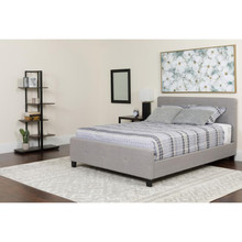 Tribeca Twin Size Tufted Upholstered Platform Bed in Light Gray Fabric with Pocket Spring Mattress [FLF-HG-BM-25-GG]
