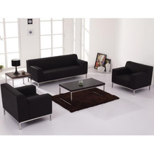 HERCULES Definity Series Contemporary Black LeatherSoft Loveseat with Stainless Steel Frame [FLF-ZB-DEFINITY-8009-LS-BK-GG]
