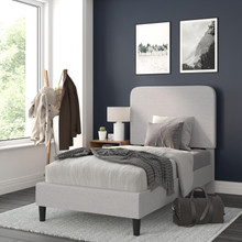 Addison Light Grey Twin Fabric Upholstered Platform Bed - Headboard with Rounded Edges - No Box Spring or Foundation Needed [FLF-HG-3WPB21-T01-T-GY-GG]