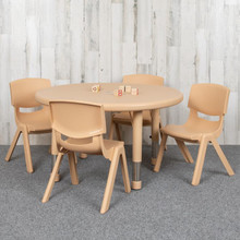 33" Round Natural Plastic Height Adjustable Activity Table Set with 4 Chairs [FLF-YU-YCX-0073-2-ROUND-TBL-NAT-E-GG]
