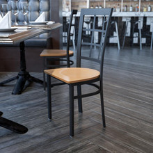 HERCULES Series Black Window Back Metal Restaurant Chair - Natural Wood Seat [FLF-XU-DG6Q3BWIN-NATW-GG]