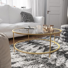 Astoria Collection Round Coffee Table - Modern Clear Glass Coffee Table with Brushed Gold Frame [FLF-NAN-JN-21750CT-GG]