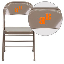 Personalized HERCULES Series Triple Braced & Double Hinged Beige Metal Folding Chair [FLF-HF3-MC-309AS-BGE-TXTEMB-VYL-GG]