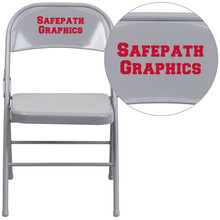 Personalized HERCULES Series Triple Braced & Double Hinged Gray Metal Folding Chair [FLF-HF3-MC-309AS-GY-TXTEMB-VYL-GG]