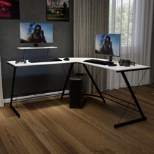 L-Shaped Desk 71.5" Computer Corner Desk, Home Office Corner Desk, Gaming Desk, Space Saving, Easy to Assemble, White/Black [FLF-NAN-CD-22181-WH-BK-GG]