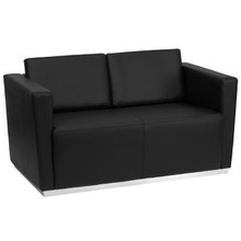 HERCULES Trinity Series Contemporary Black LeatherSoft Loveseat with Stainless Steel Base [FLF-ZB-TRINITY-8094-LS-BK-GG]