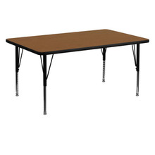 Wren 30''W x 60''L Rectangular Oak HP Laminate Activity Table - Height Adjustable Short Legs [FLF-XU-A3060-REC-OAK-H-P-GG]