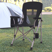 High Back Folding Heavy Duty Portable Camping Chair with Padded Arms, Cup Holder, Storage Pouch and Extra Wide Carry Bag, Black/Gray [FLF-JJ-CC302-BK-GG]