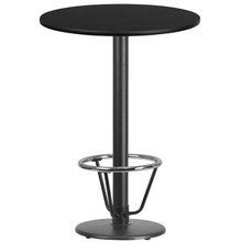 30'' Round Black Laminate Table Top with 18'' Round Bar Height Table Base and Foot Ring [FLF-XU-RD-30-BLKTB-TR18B-3CFR-GG]