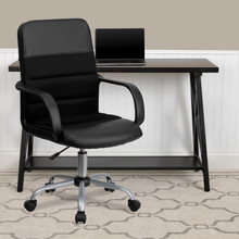 Mid-Back Black LeatherSoft and Mesh Swivel Task Office Chair with Arms [FLF-LF-W-61B-2-GG]
