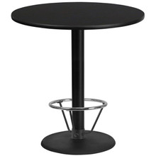 42'' Round Black Laminate Table Top with 24'' Round Bar Height Table Base and Foot Ring [FLF-XU-RD-42-BLKTB-TR24B-4CFR-GG]