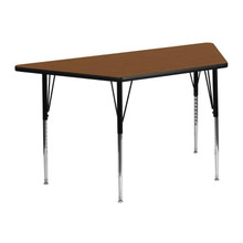 Wren 22.5''W x 45''L Trapezoid Oak HP Laminate Activity Table - Standard Height Adjustable Legs [FLF-XU-A2448-TRAP-OAK-H-A-GG]