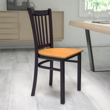 HERCULES Series Black Vertical Back Metal Restaurant Chair - Natural Wood Seat [FLF-XU-DG-6Q2B-VRT-NATW-GG]