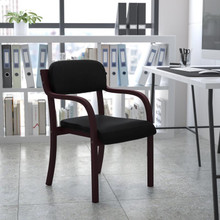 Contemporary Mahogany Wood Side Reception Chair with Arms and Black Fabric Seat [FLF-SD-2052A-MAH-GG]