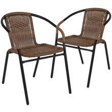Set of 2 Medium Brown Rattan Indoor-Outdoor Restaurant Stack Chair