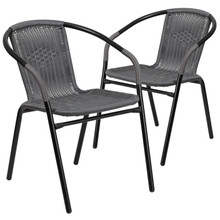 Set of 2 Gray Rattan Indoor-Outdoor Restaurant Stack Chairs