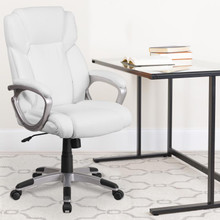 Mid-Back White LeatherSoft Executive Swivel Office Chair with Padded Arms [FLF-GO-2236M-WH-GG]
