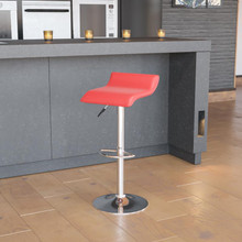 Contemporary Red Vinyl Adjustable Height Barstool with Solid Wave Seat and Chrome Base [FLF-DS-801-CONT-RED-GG]