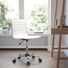 Low Back Designer Armless White Ribbed Swivel Task Office Chair [FLF-DS-512B-WH-GG]